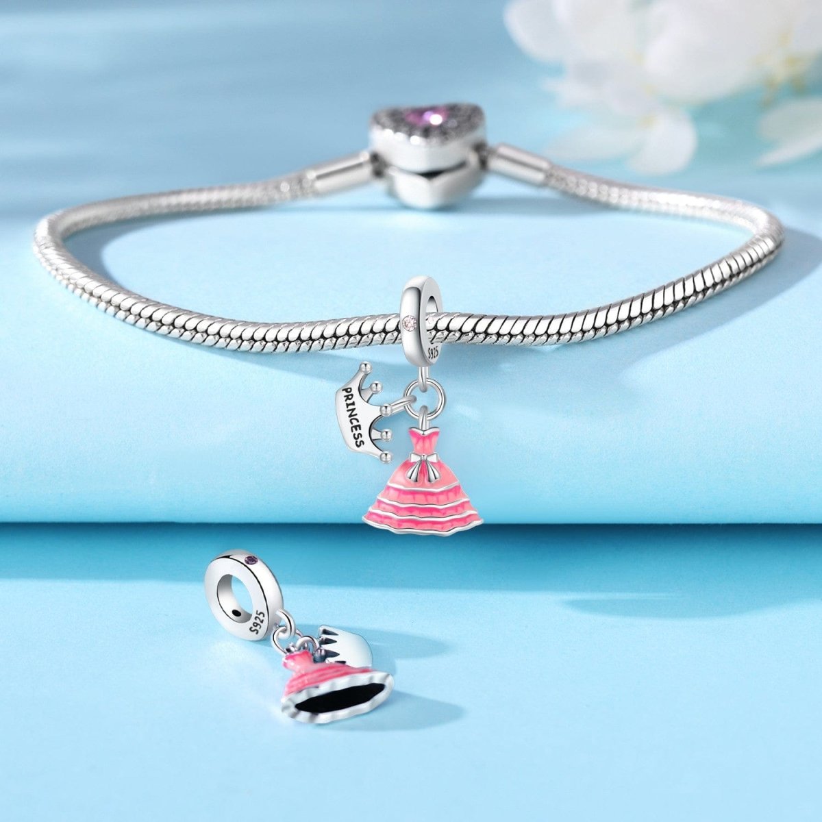 Pangama Jewelry Princess Dress & Tiara Double Dangle Charm