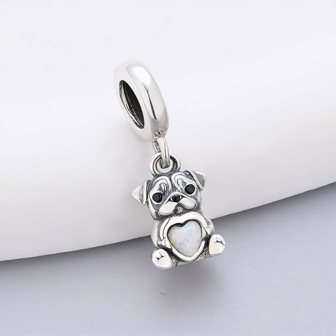 Pangama Jewelry Pug Dog with Heart Stone Dangle Charm