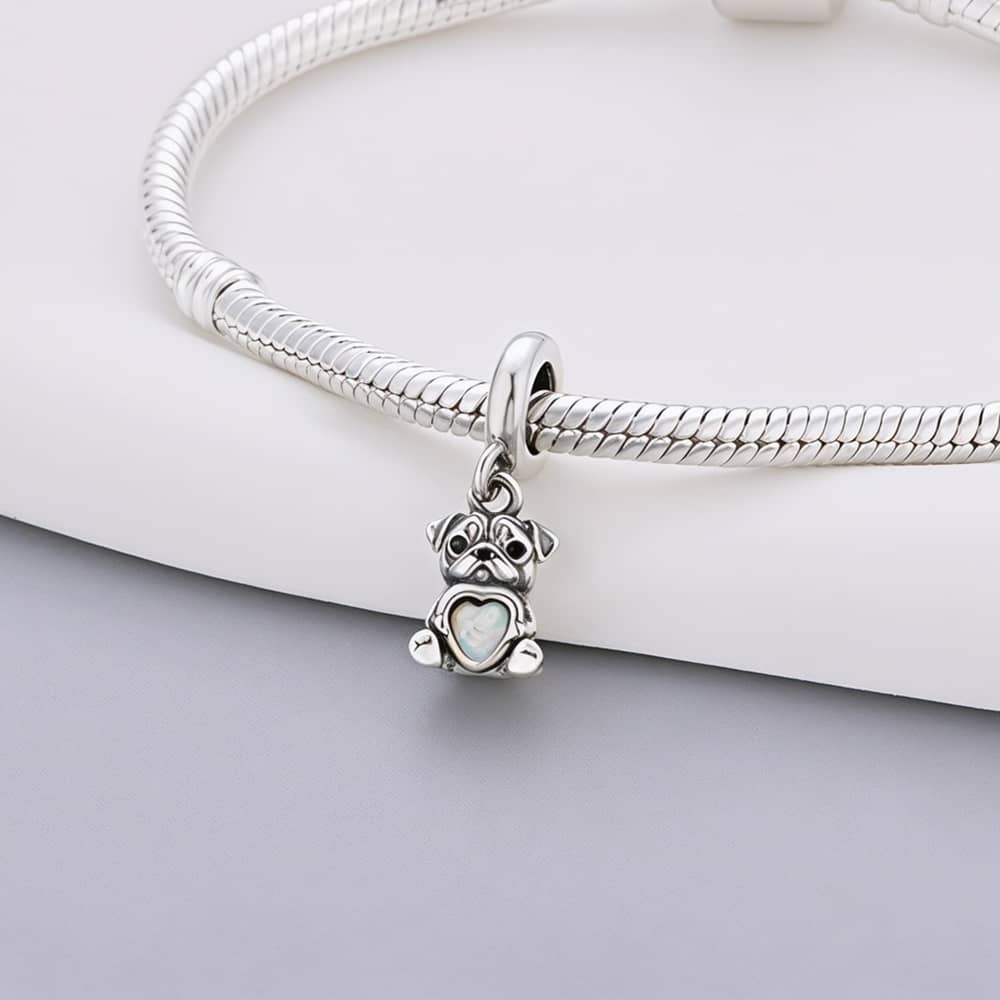 Pangama Jewelry Pug Dog with Heart Stone Dangle Charm