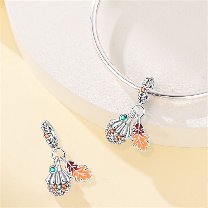 Pangama Jewelry Pumpkin & Autumn Leaf Dangle Charm