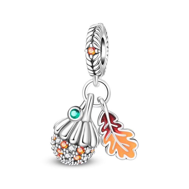 Pangama Jewelry Pumpkin & Autumn Leaf Dangle Charm