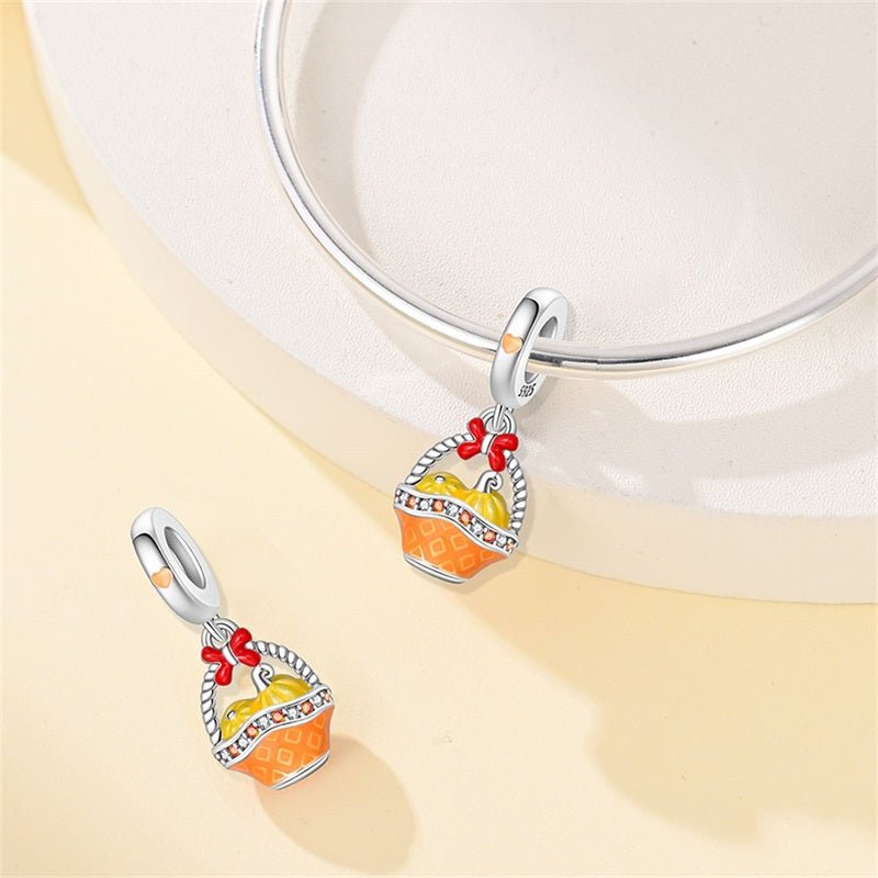 Pangama Jewelry Pumpkin Basket with Red Bow Dangle Charm
