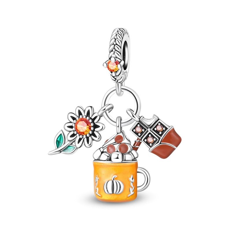 Pangama Jewelry Pumpkin Spice Mug with Chocolate & Sunflower Dangle Charm