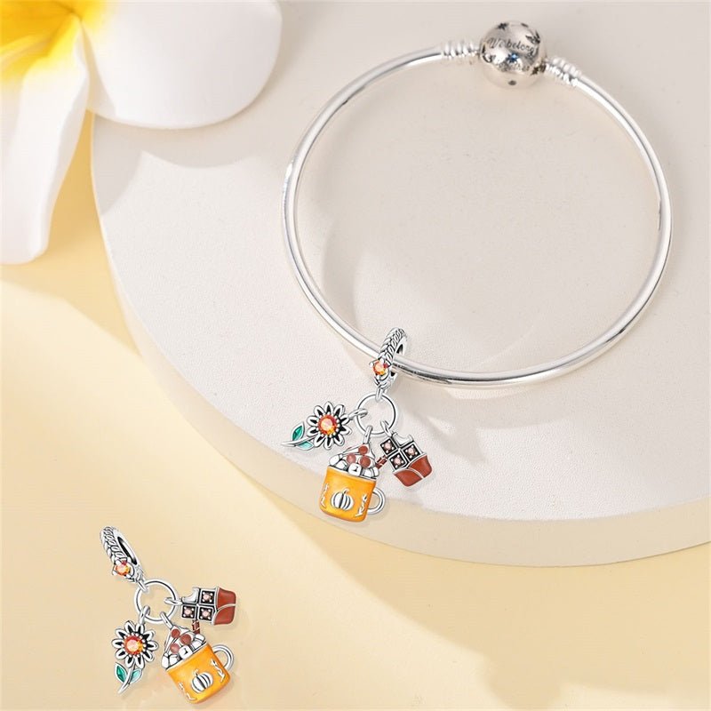 Pangama Jewelry Pumpkin Spice Mug with Chocolate & Sunflower Dangle Charm