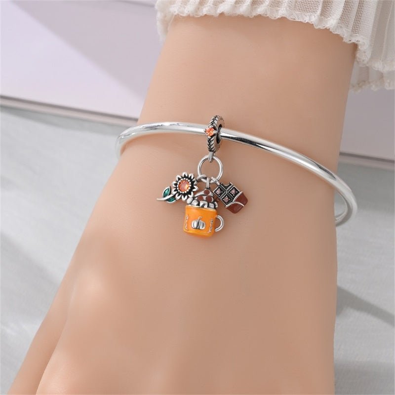 Pangama Jewelry Pumpkin Spice Mug with Chocolate & Sunflower Dangle Charm