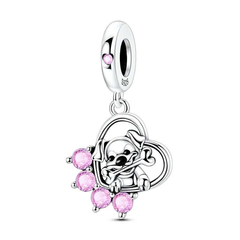 Pangama Jewelry Puppy with Bone & Paw Heart Dangle Charm