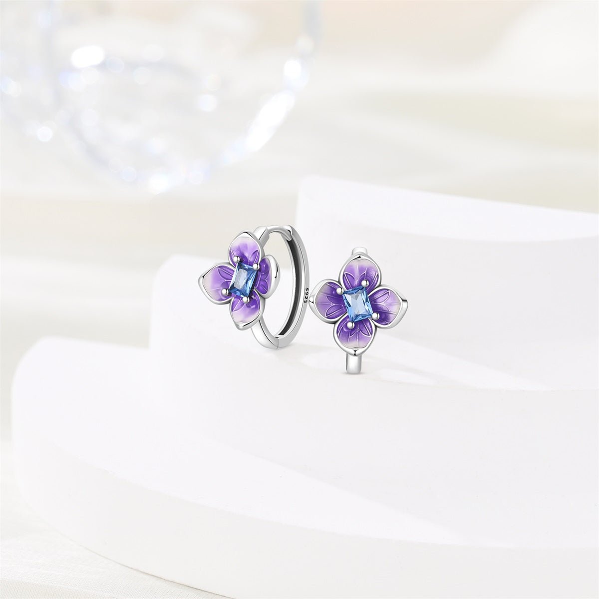 Pangama Jewelry Purple Blossom Flower Hoop Earrings