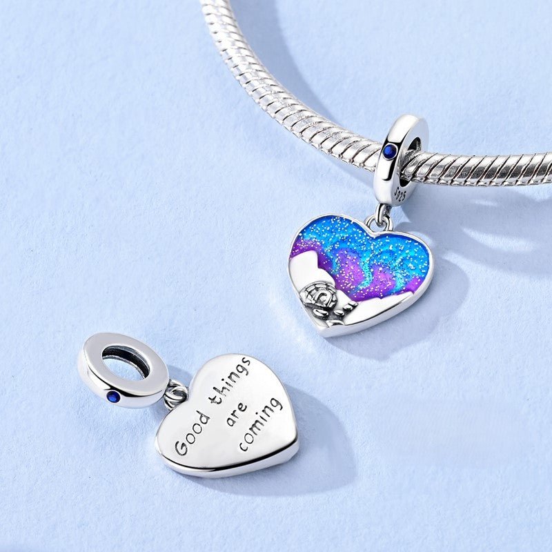 Pangama Jewelry Purple & Blue Galaxy Heart with Igloo Dangle Charm
