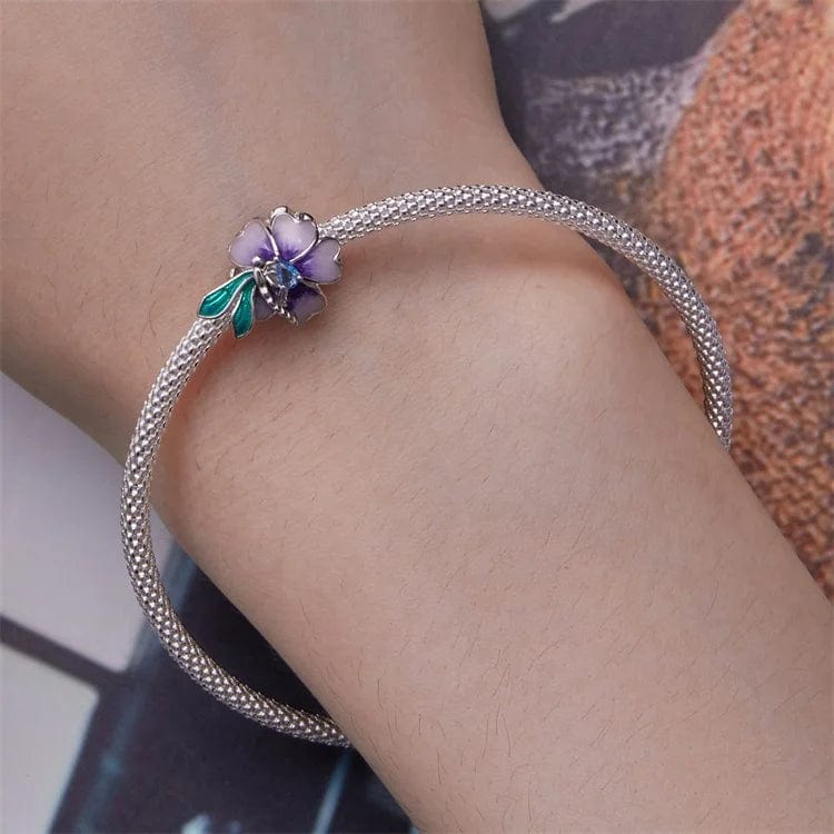 Pangama Jewelry Purple Flower & Dragonfly Charm