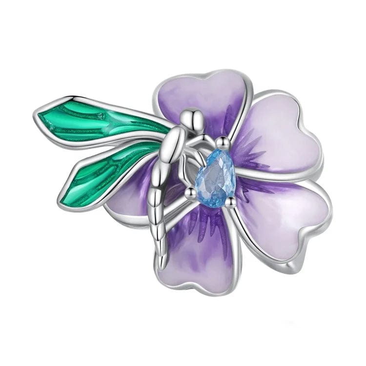 Pangama Jewelry Purple Flower & Dragonfly Charm