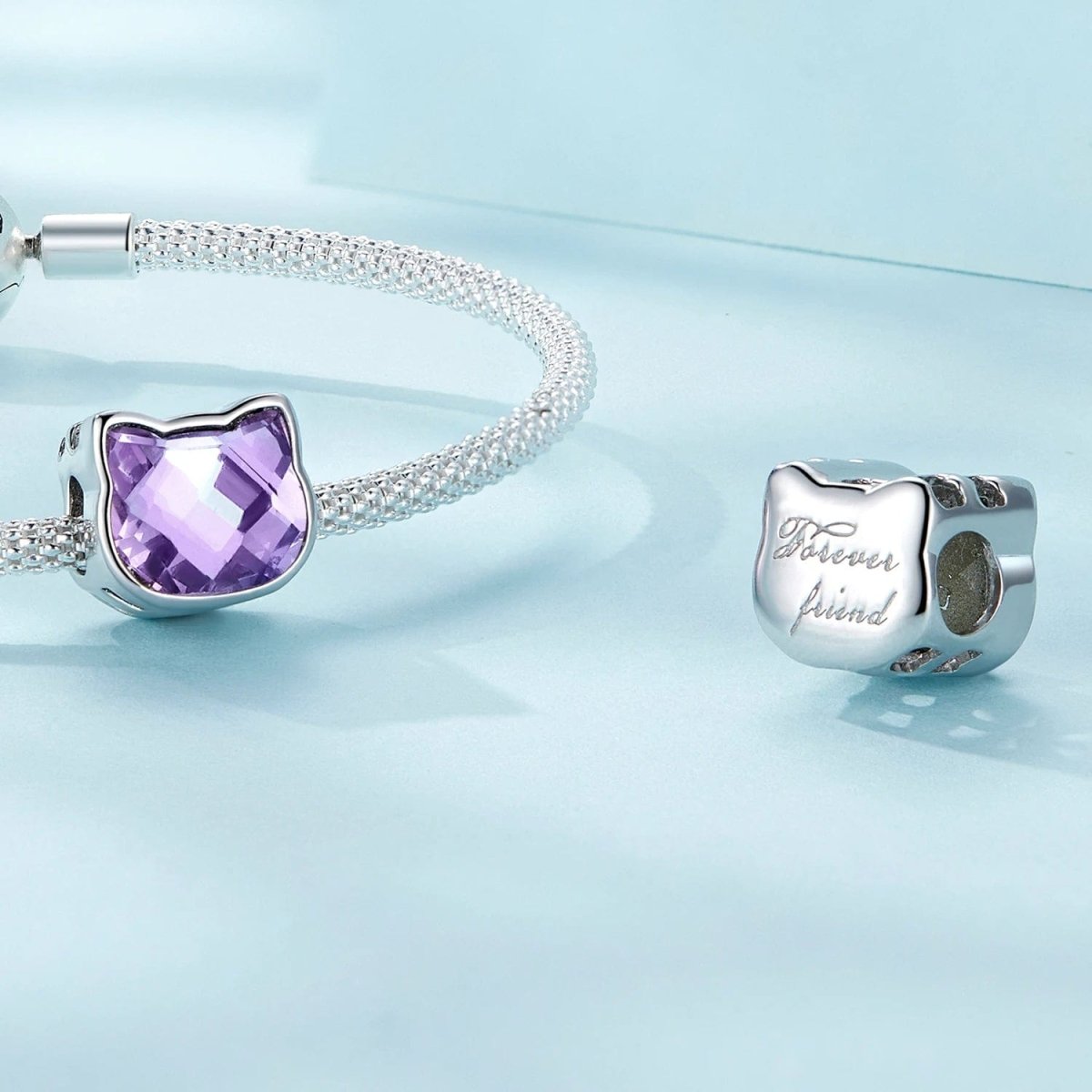 Pangama Jewelry Purple Gemstone Cat Bead Charm