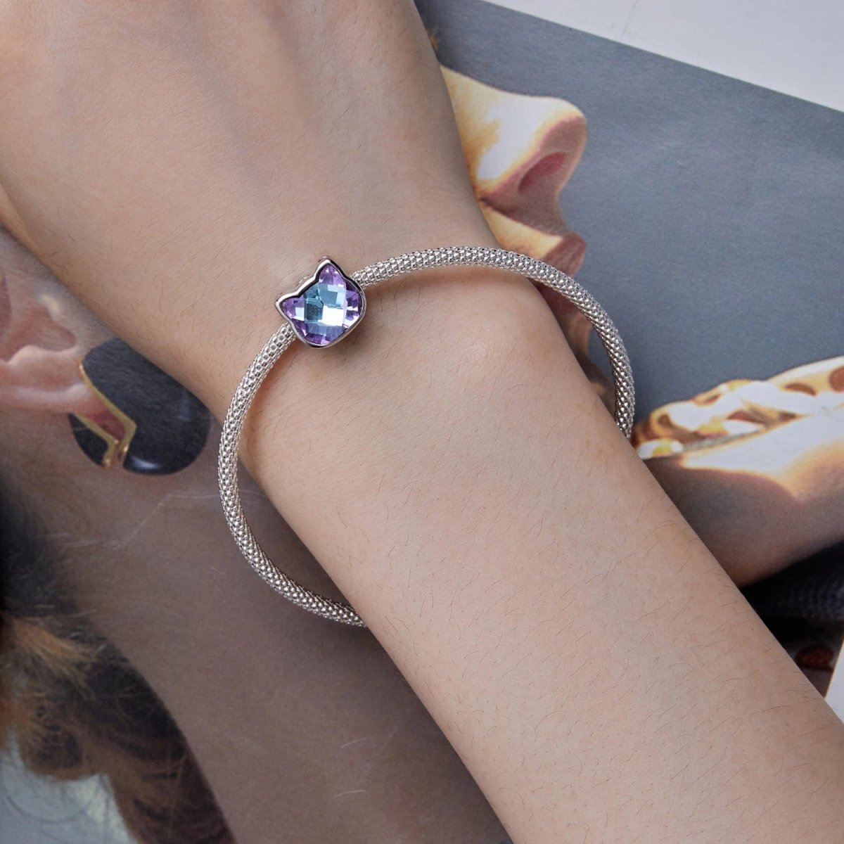 Pangama Jewelry Purple Gemstone Cat Bead Charm