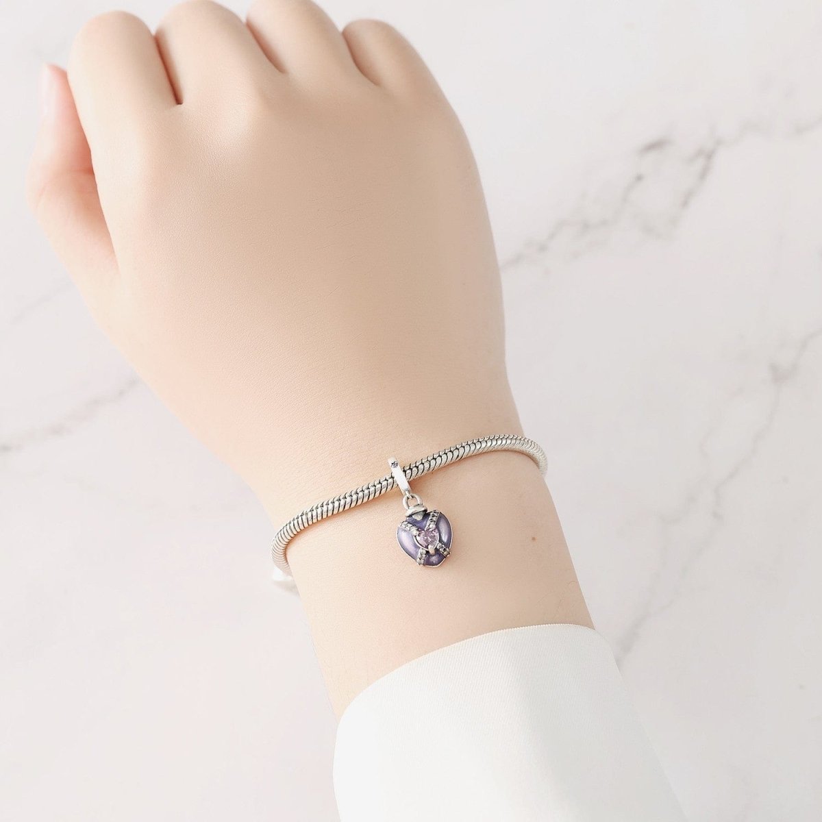 Pangama Jewelry Purple Heart Charm with Sparkling Pink Gemstone