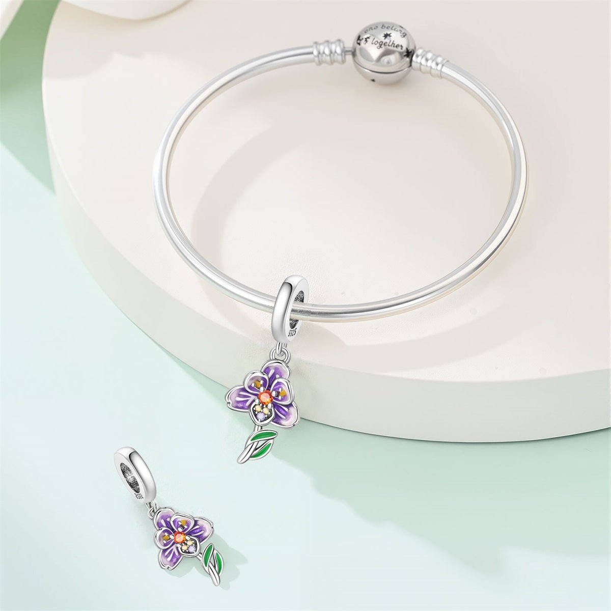 Pangama Jewelry Purple Orchid Flower Dangle Charm