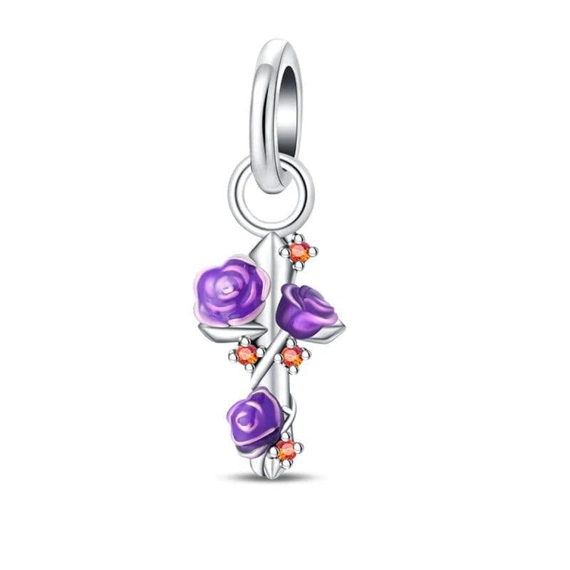 Pangama Jewelry Purple Rose Cross Dangle Charm
