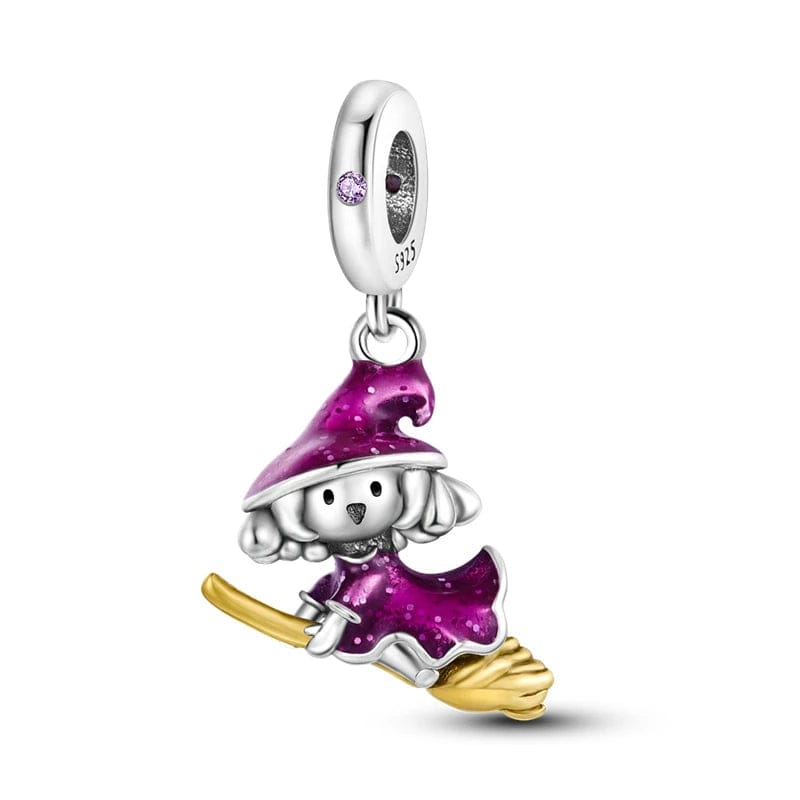 Pangama Jewelry Purple Witch on Broom Dangle Charm