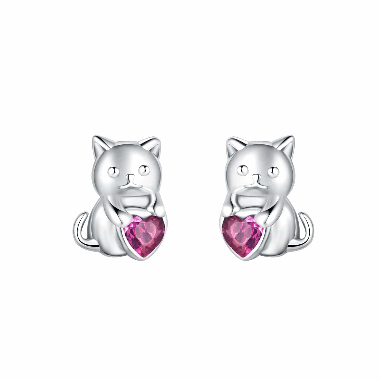 Pangama Jewelry Purrfectly Pink Heart Cat Studs.