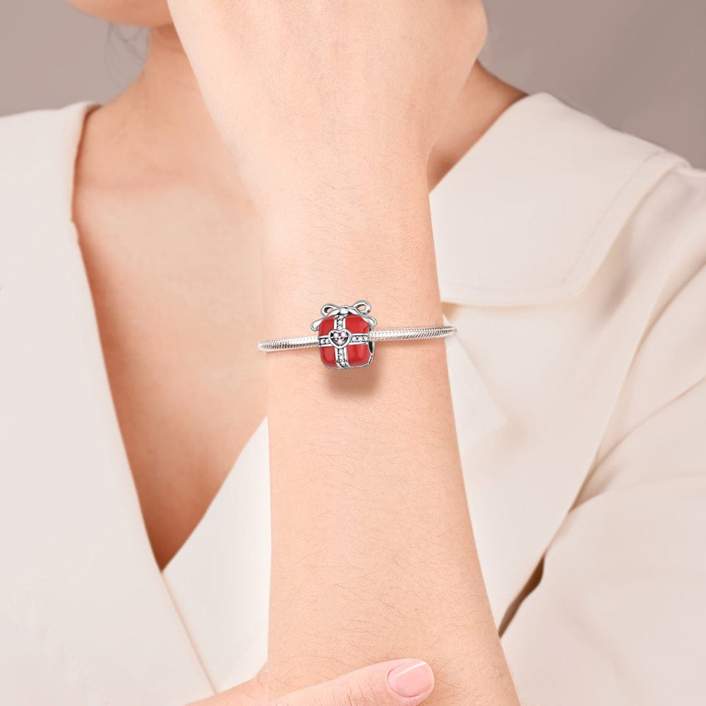Pangama Jewelry Radiant Red Gift Box Charm with Heart Accent