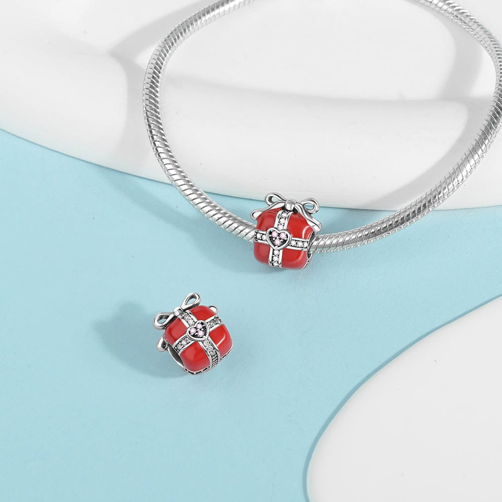 Pangama Jewelry Radiant Red Gift Box Charm with Heart Accent
