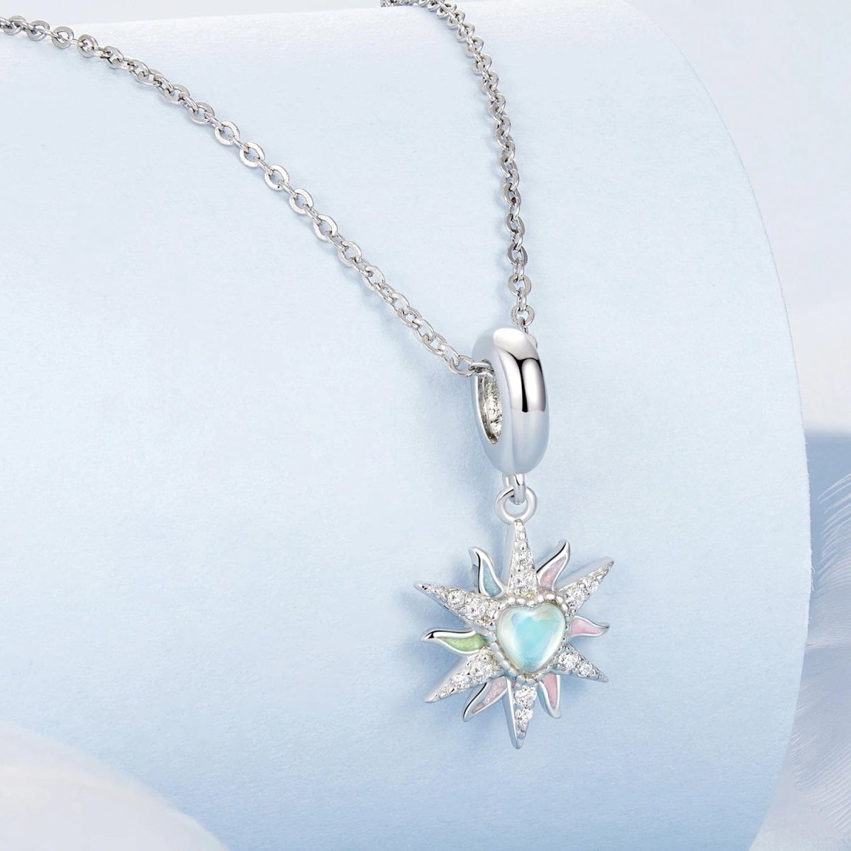 Pangama Jewelry Radiant Sunburst with Opal Heart and Pastel Accents Dangle Charm