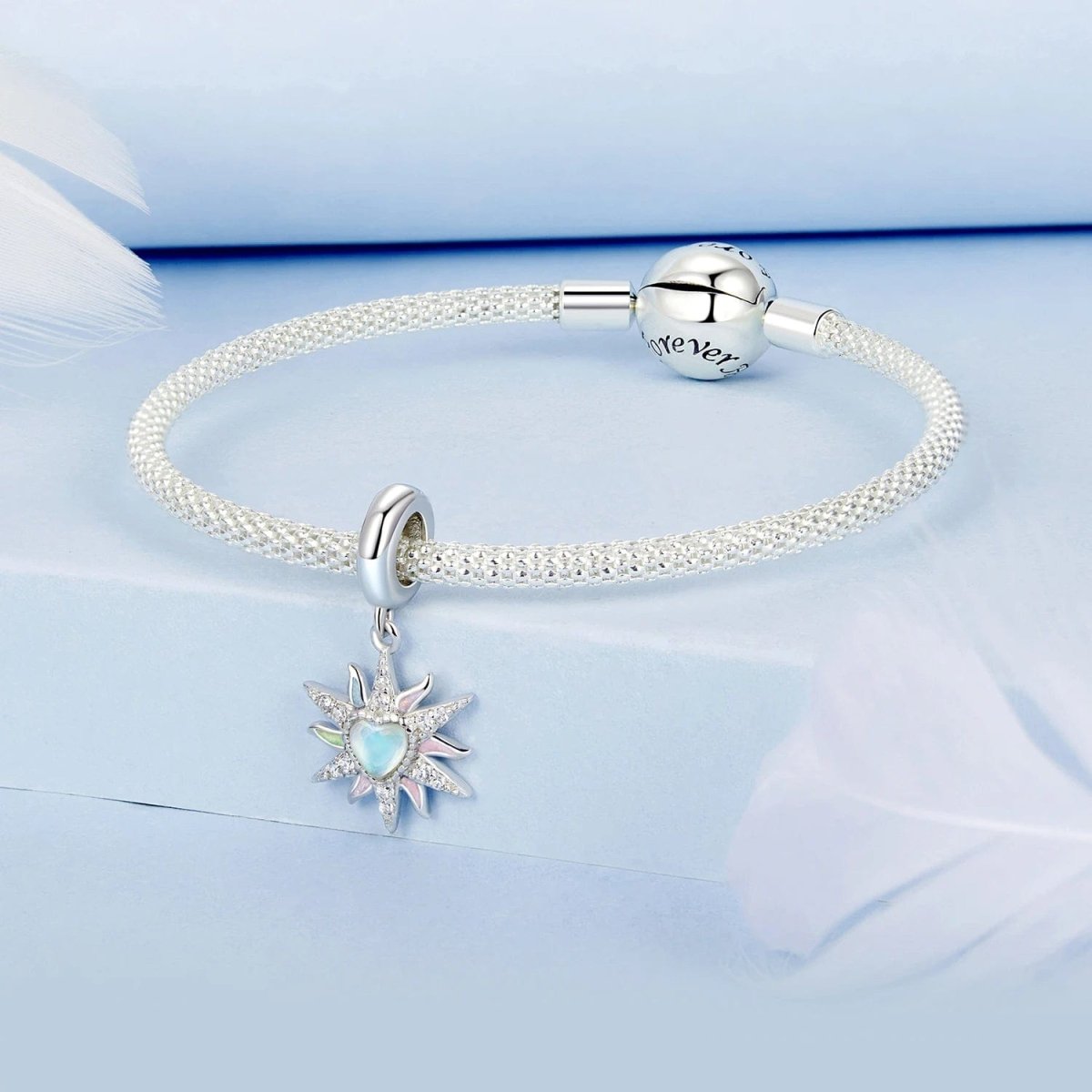 Pangama Jewelry Radiant Sunburst with Opal Heart and Pastel Accents Dangle Charm