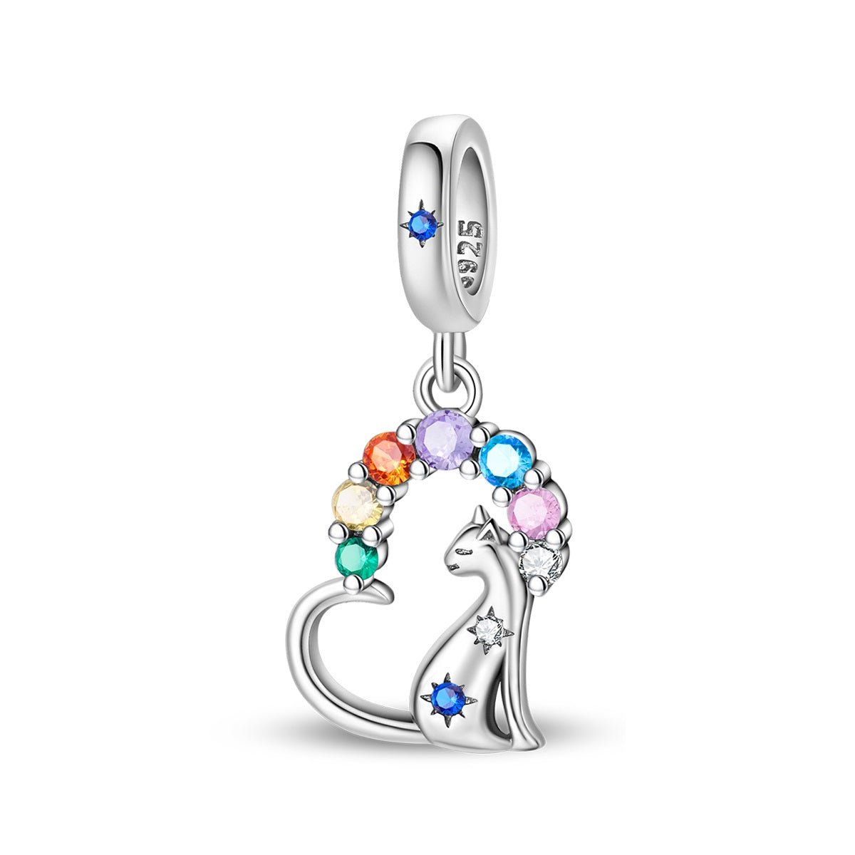 Pangama Jewelry Rainbow Gems & Sitting Cat Dangle Charm