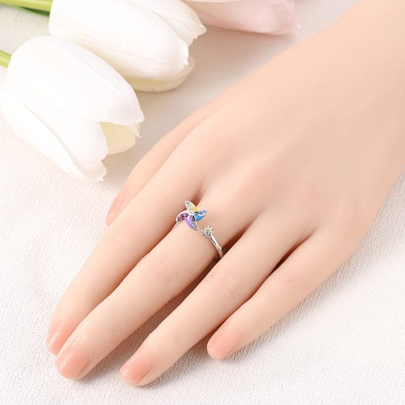 Pangama Jewelry Rainbow Pinwheel Open - Band Ring with Sparkling Stones