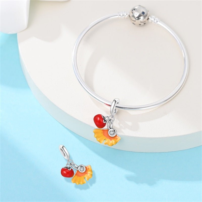 Pangama Jewelry Red Apple & Yellow Leaf Dangle Charm