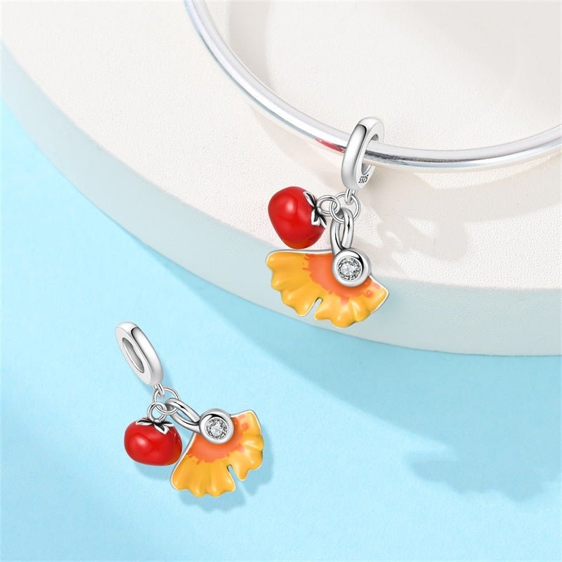 Pangama Jewelry Red Apple & Yellow Leaf Dangle Charm