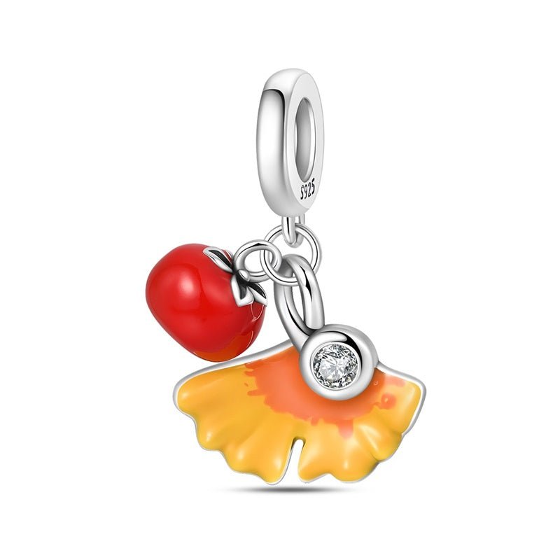 Pangama Jewelry Red Apple & Yellow Leaf Dangle Charm