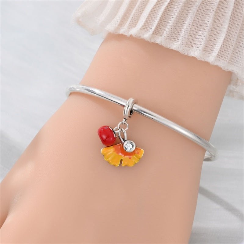 Pangama Jewelry Red Apple & Yellow Leaf Dangle Charm