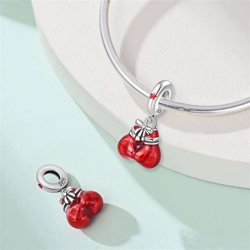 Pangama Jewelry Red Boxing Gloves with Bow Dangle Charm