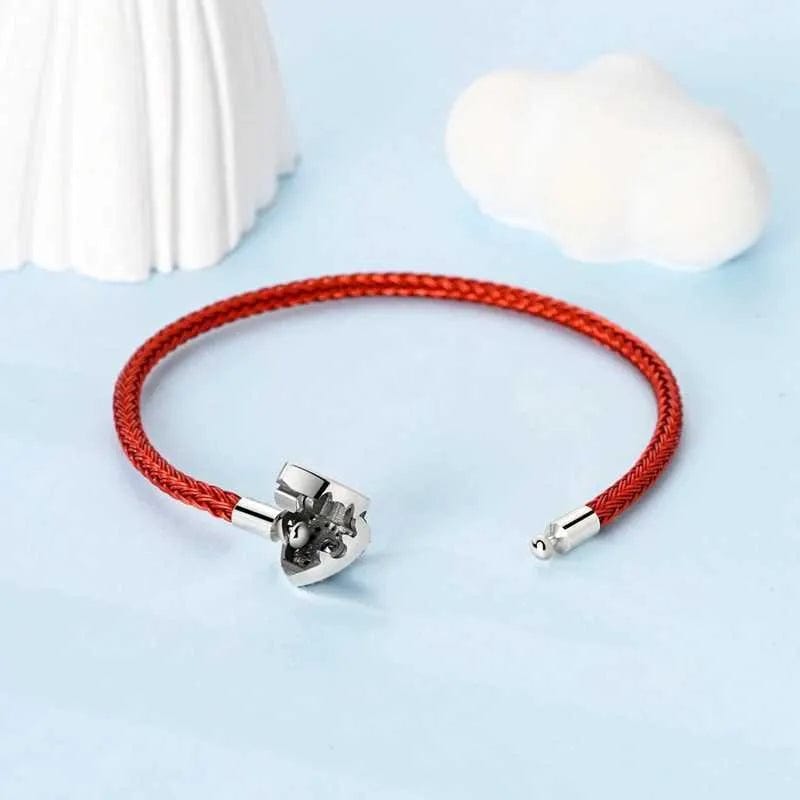 Pangama Jewelry Red Braided Leather Bracelet with Heart Clasp