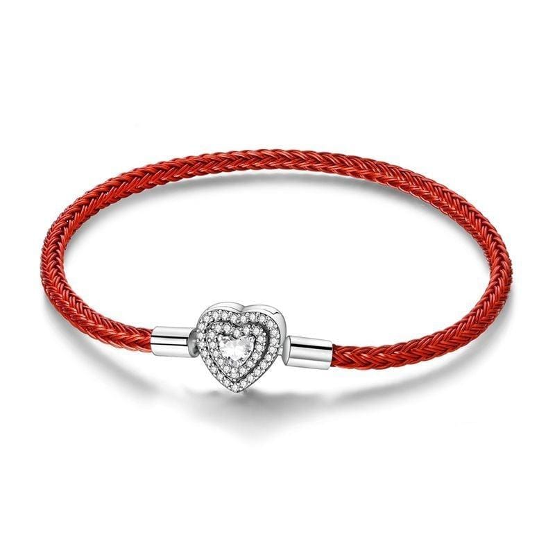 Pangama Jewelry Red Braided Leather Bracelet with Heart Clasp