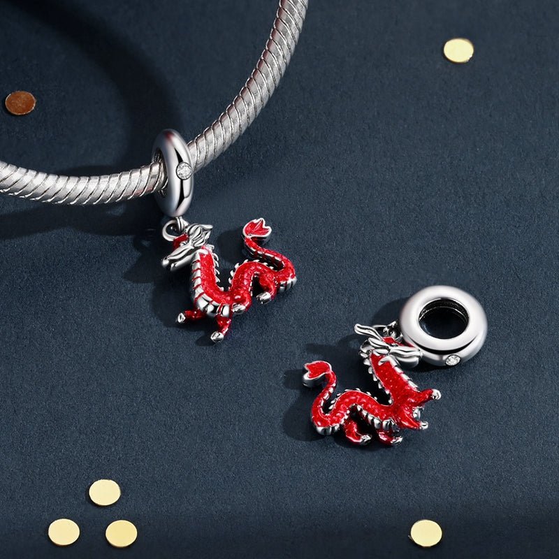 Pangama Jewelry Red Chinese Dragon Dangle Charm