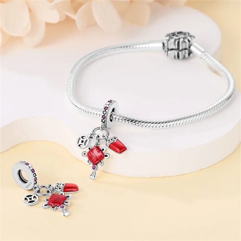 Pangama Jewelry Red Chinese Knot Triple Dangle Charm