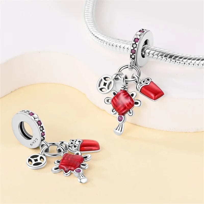 Pangama Jewelry Red Chinese Knot Triple Dangle Charm