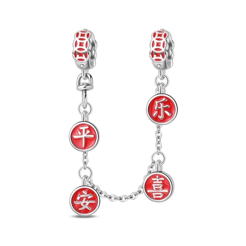 Pangama Jewelry Red Chinese Symbols Blessing Safety Chain