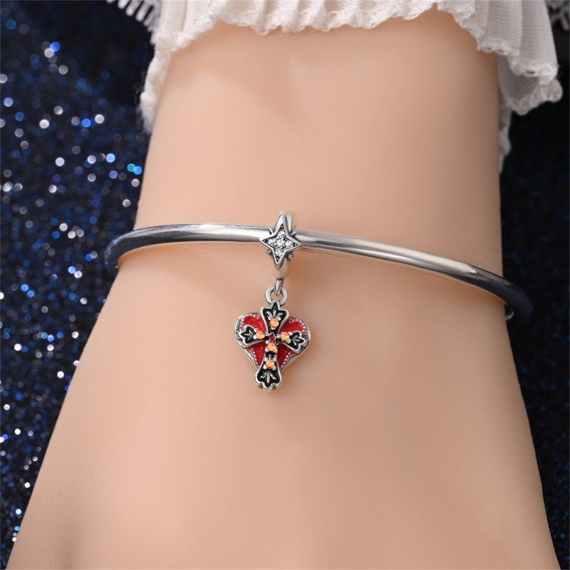 Pangama Jewelry Red Heart & Cross with Star Dangle Charm