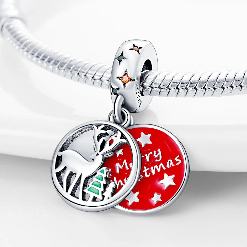 Pangama Jewelry Red Merry Christmas Reindeer Dangle Charm