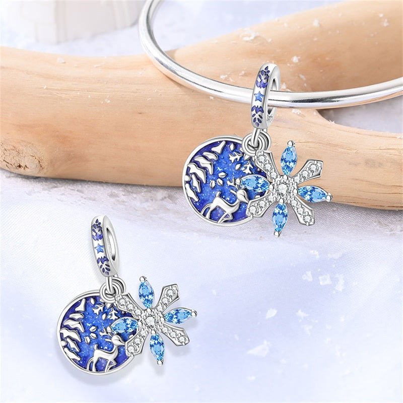 Pangama Jewelry Reindeer & Snowflake Winter Night Dangle Charm