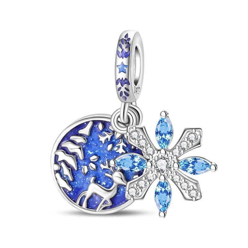 Pangama Jewelry Reindeer & Snowflake Winter Night Dangle Charm