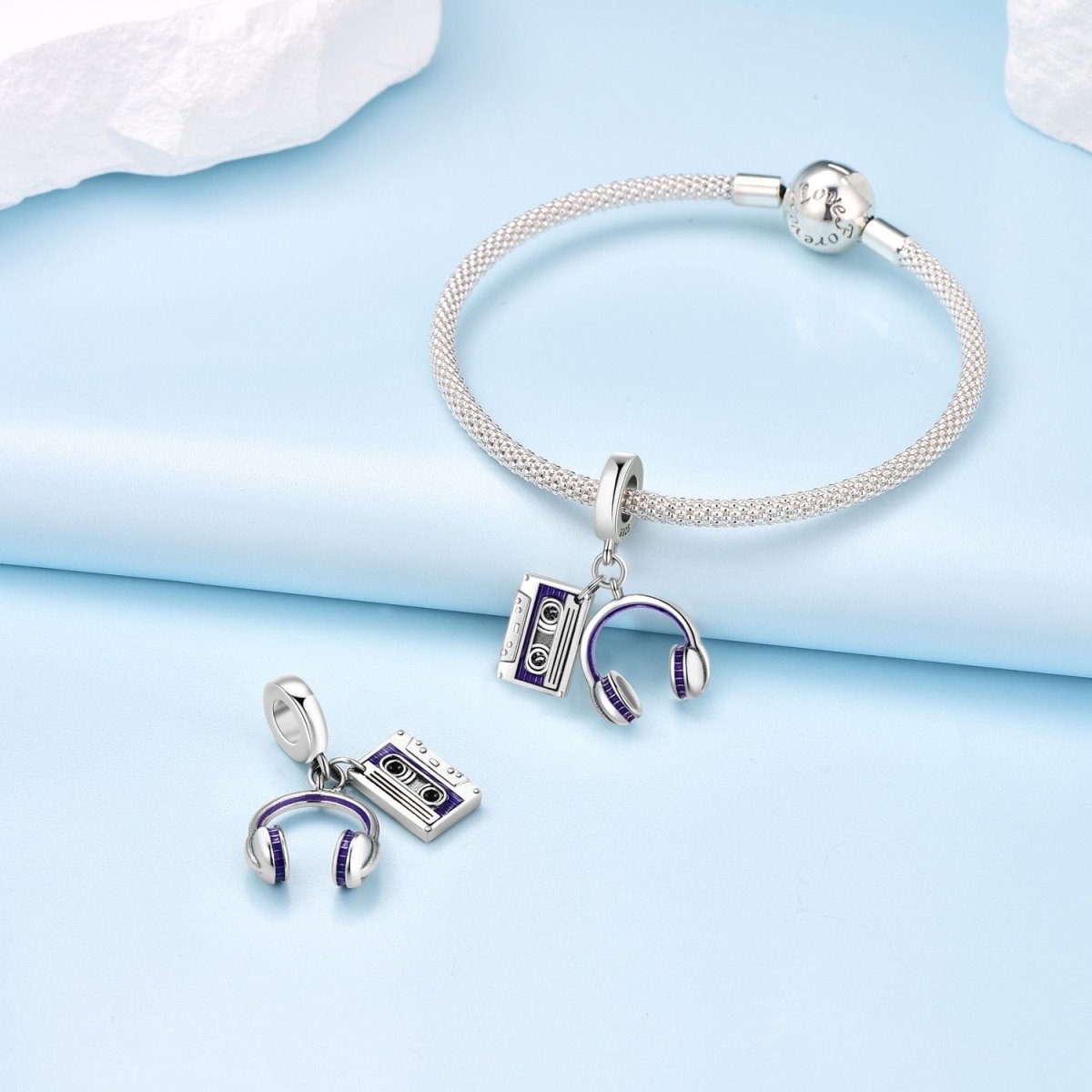 Pangama Jewelry Retro Cassette & Headphones Double Dangle Charm