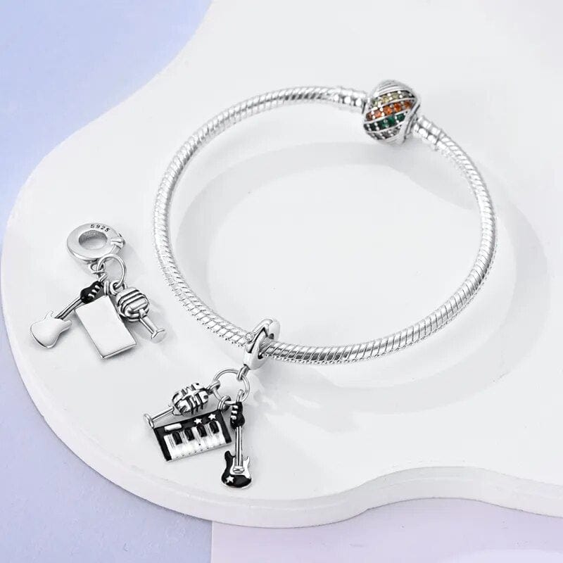Pangama Jewelry Rock & Roll Charm Set Mic, Guitar, and Piano