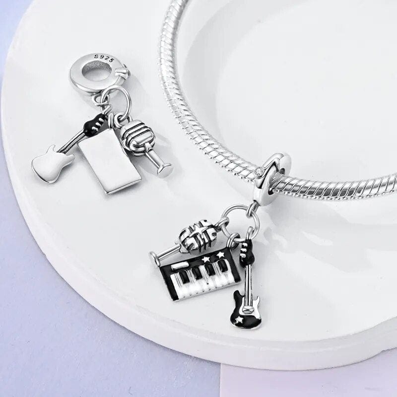Pangama Jewelry Rock & Roll Charm Set Mic, Guitar, and Piano