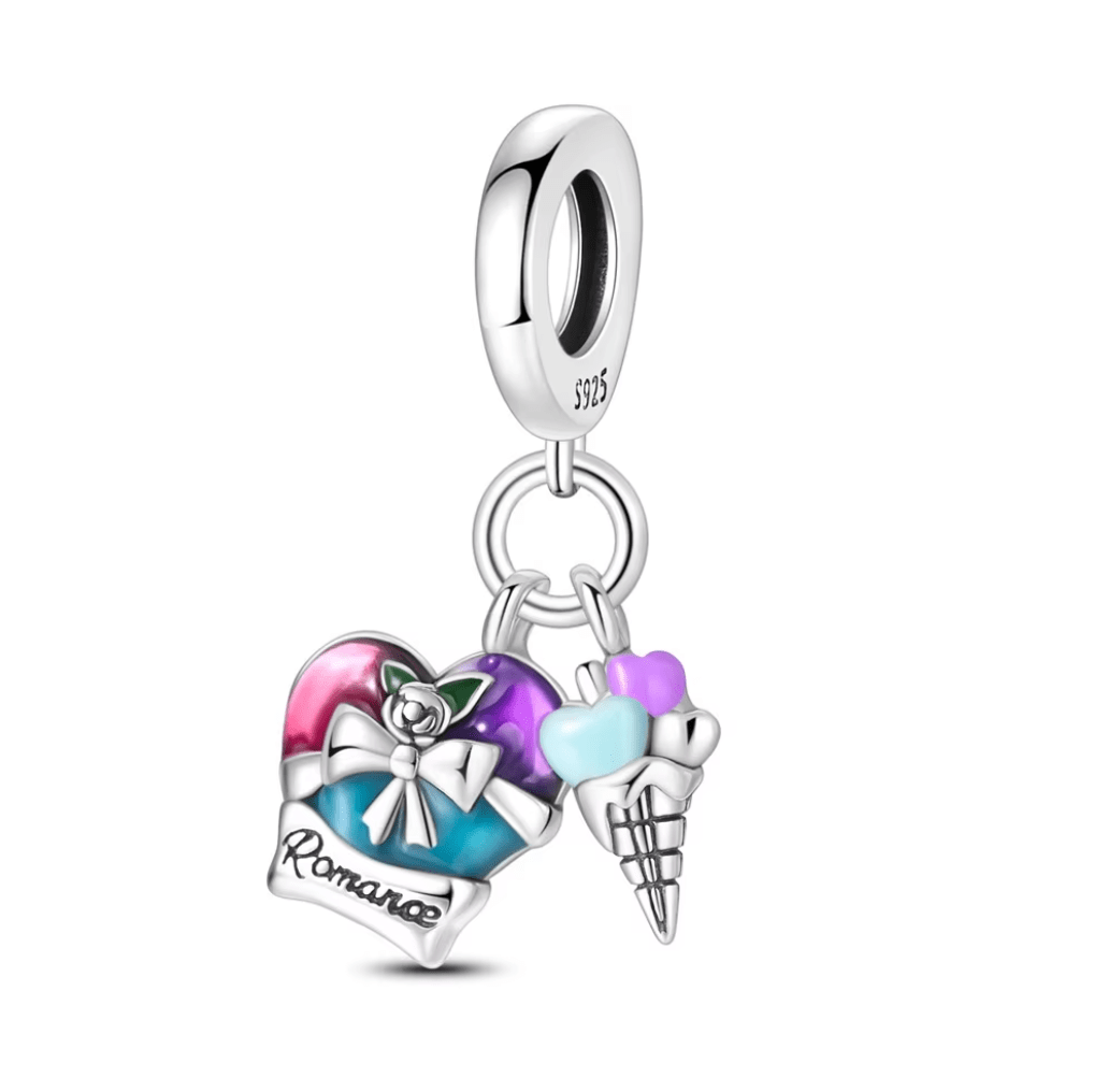Pangama Jewelry Romantic Heart and Ice Cream Dangle Charm