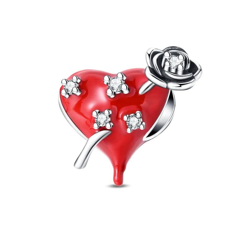 Pangama JewelryRomantic Red Heart & Rose Charm