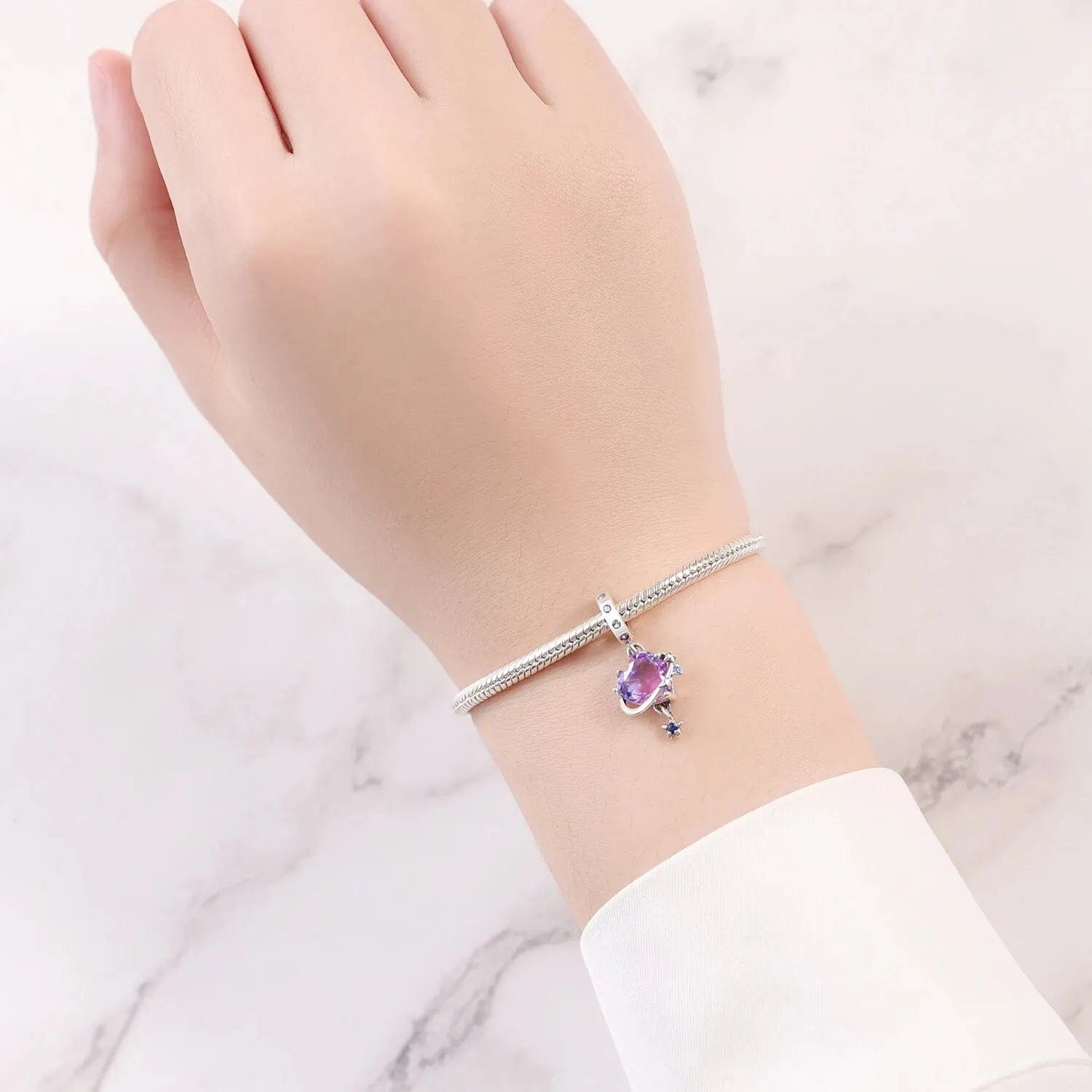 Pangama Jewelry Romantic Universe Theme Murano Glass Purple Heart Dangle Charm