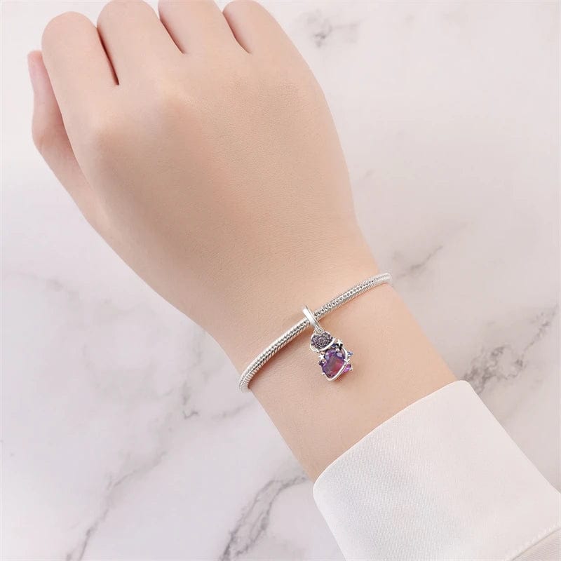 Pangama Jewelry Romantic Universe Theme Stars Murano Glass Purple Heart Dangle Charm