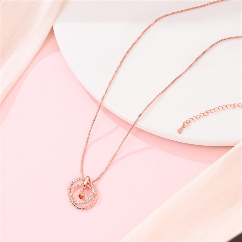 Pangama Jewelry Rose Gold Double Circle Necklace with Heart